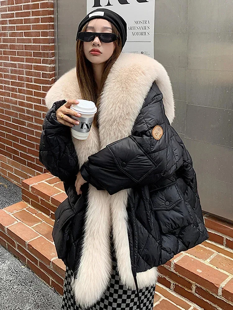

2024 New Park Snow Women's Fox Imitation High Quality Soft Large Fur Collar Warm Coat Women Winter Jackets