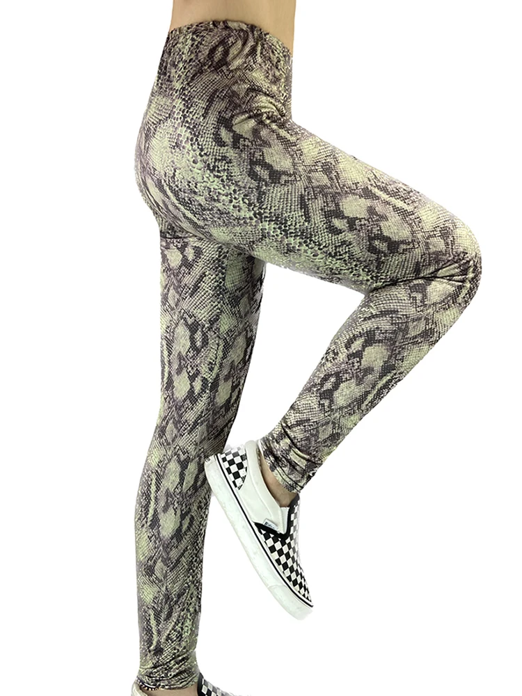 

VIIANLES Pencil Pant Sexy Trousers 2022 New Khaki Snake Pattern Workout Sports Leggins Push Up Female Gym Printed Leggings Women