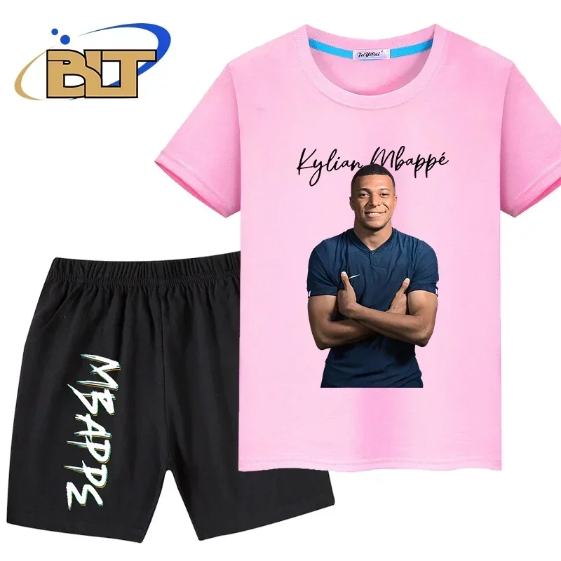 Children's Summer Sports T-Shirt and Shorts Set - Mbappe Avatar Print