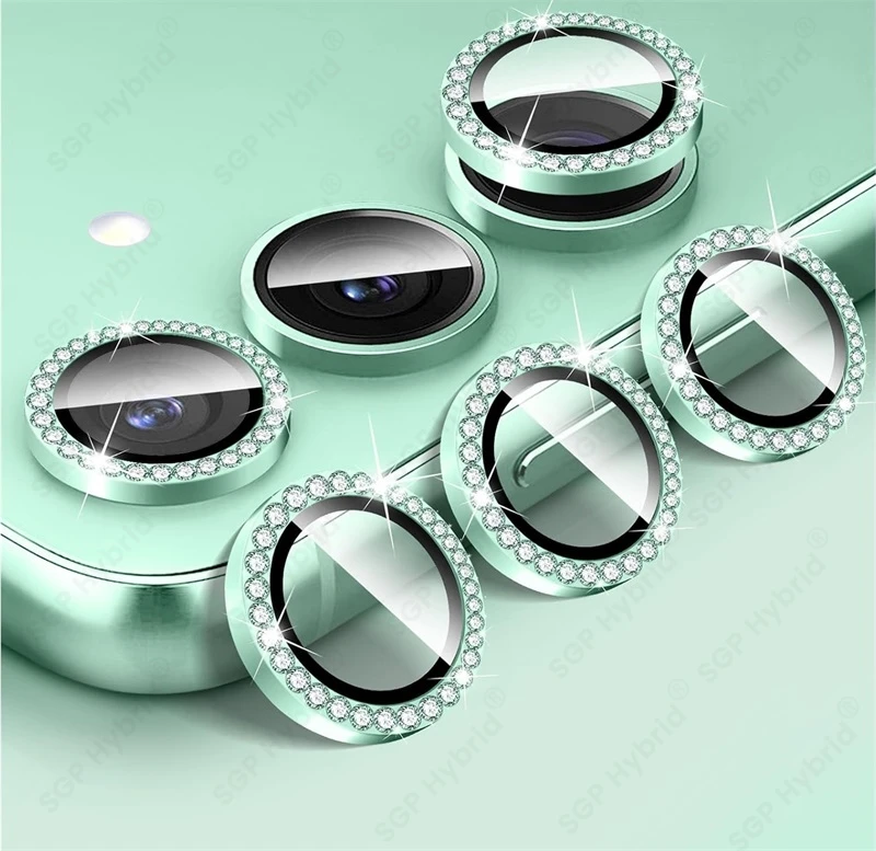 Luxury Diamond Camera Protector Case with Metal Ring Lens Glass