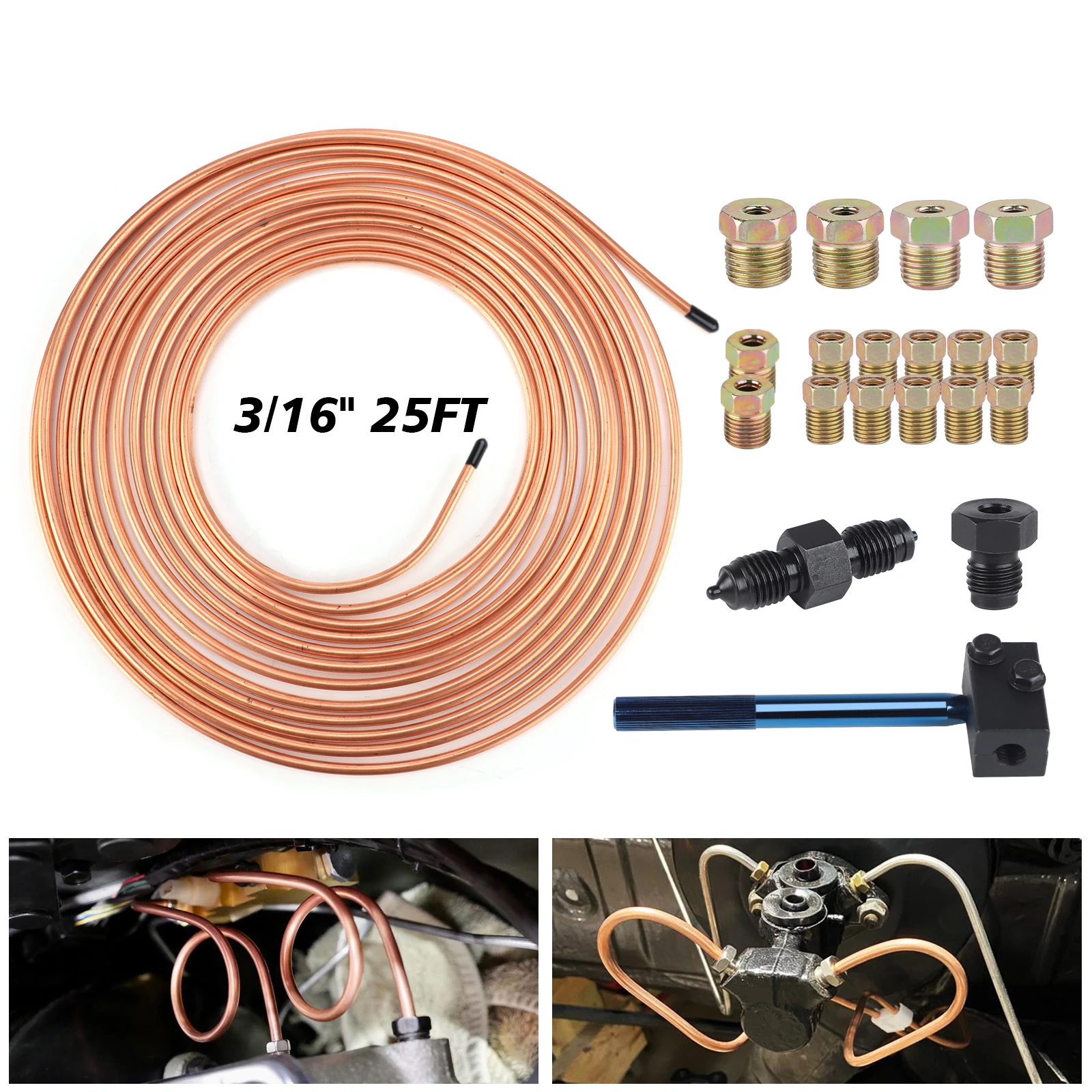 3/16 X 25ft Non-rust Brake Pipe Flaring Tool SAE + Copper Brake Line Kits Efficiently Reaming Automobile Oil Pip
