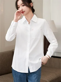 Women Spring Autumn Style Cotton and linen Blouses Shirts Lady Casual Long Sleeve Turn-down Collar White Blouses Tops DF4894 1