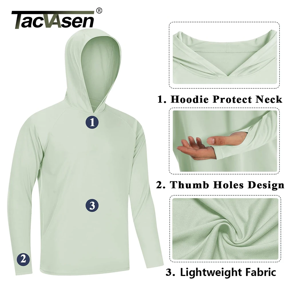 TACVASEN Sun Protection T-Shirts Mens Long Sleeve Hoodie Casual UV-Proof  T-Shirts Breathable Lightweight Quick Dry T shirts Male