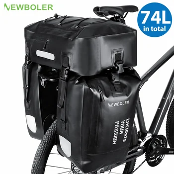 NEWBOLER 74L Borsa da bicicletta di grande capacità Borsa da bici 3 in 1 Borsa da ciclismo impermeabile Borsa per portapacchi per sedile posteriore per bici Borsa per bagagli per bicicletta