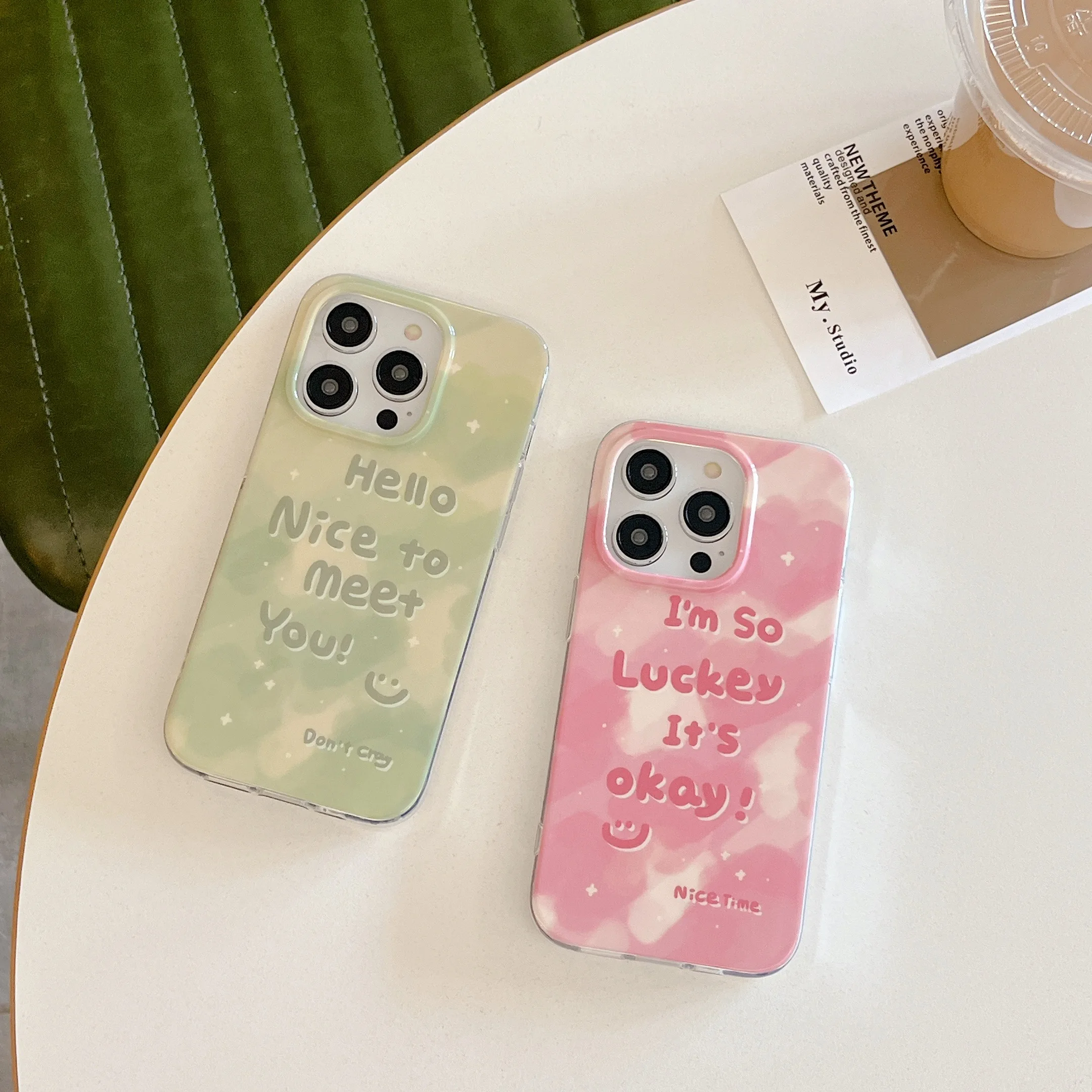 Double Sided Imd Pink Green Star Smiling Face Pattern Per Iphone 14Pro 14Promax 14 13Promax 13Pro 13 11 12 12Promax Soft Shell