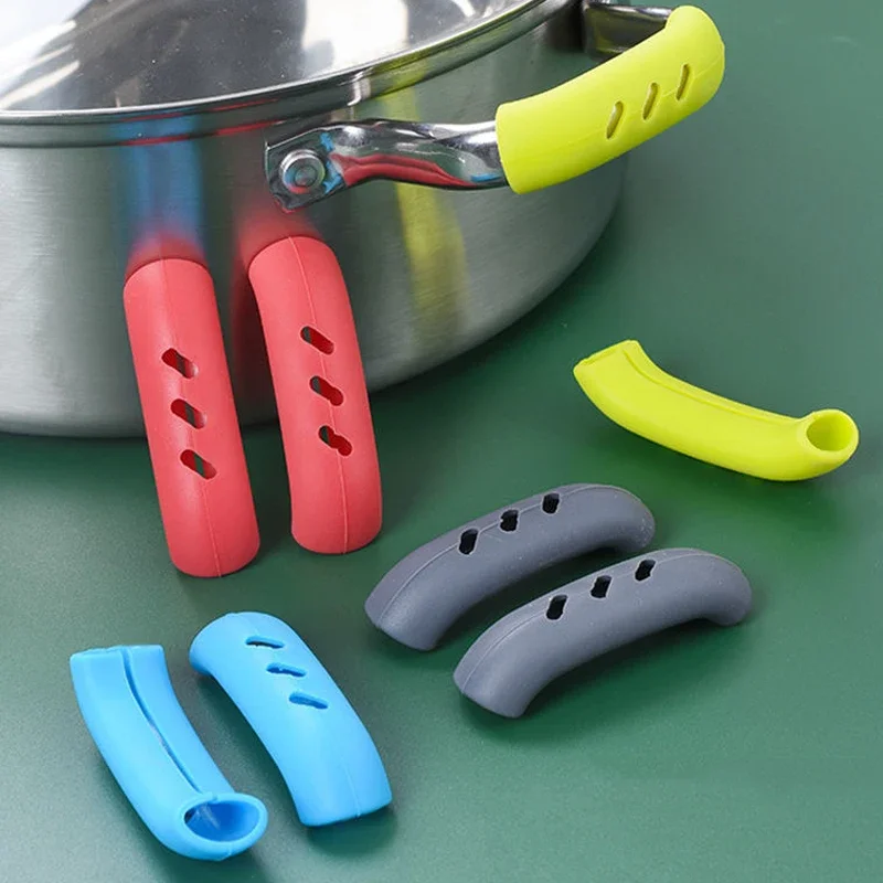 2pcs Silicone Anti Scalding Handle Oven Casserole Ear Pot Pan Heat Insulation Holder Gloves Kitchen Tools Bowl Holder Clips