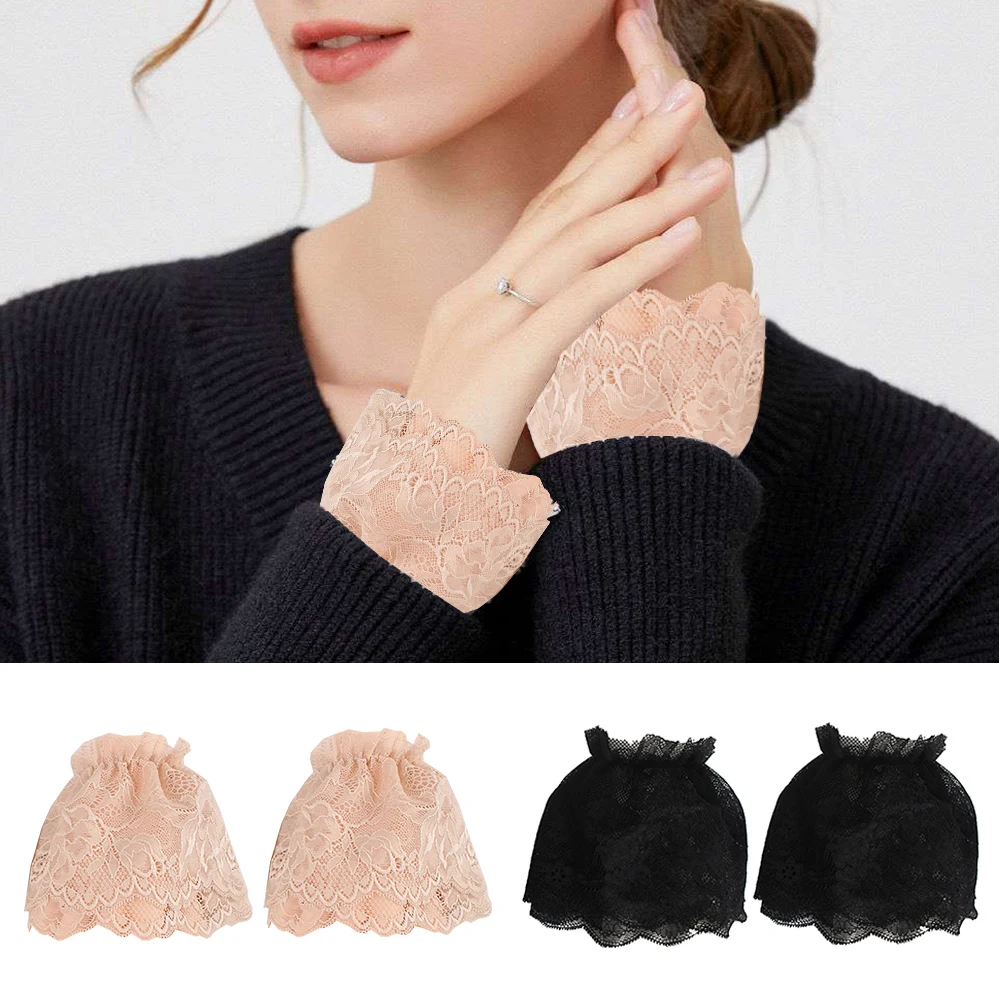 

Detachable Cuffs Lace Mesh Fake Sleeves Embroidery Double Layer Pleated Ruched False Cuffs Sweater shirts Blouse Fake Sleeves