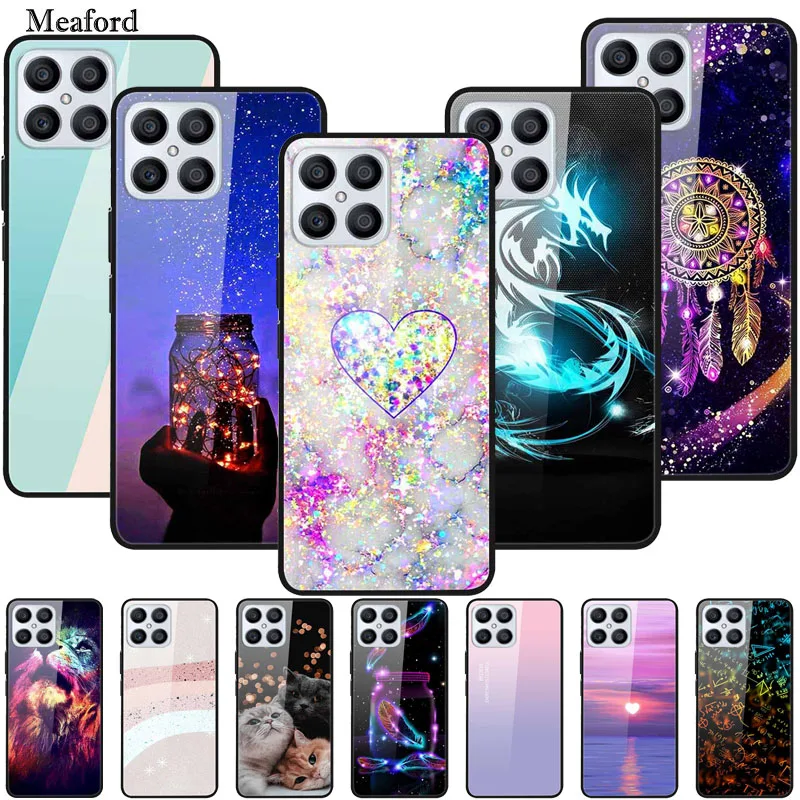 Фото Роскошный чехол для Honor X8, чехол из закаленного стекла для Honor X 8 4G, задний бампер из ТПУ для HonorX8 2022, чехол для телефона 2 3 №1