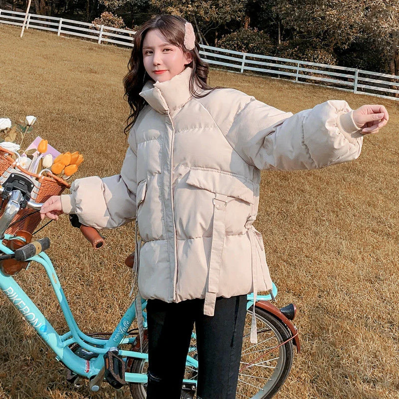 2023 New Women Cotton Clothes Student Loose Short Autumn Winter Warm Solid Color Coat Fashion Overcoat