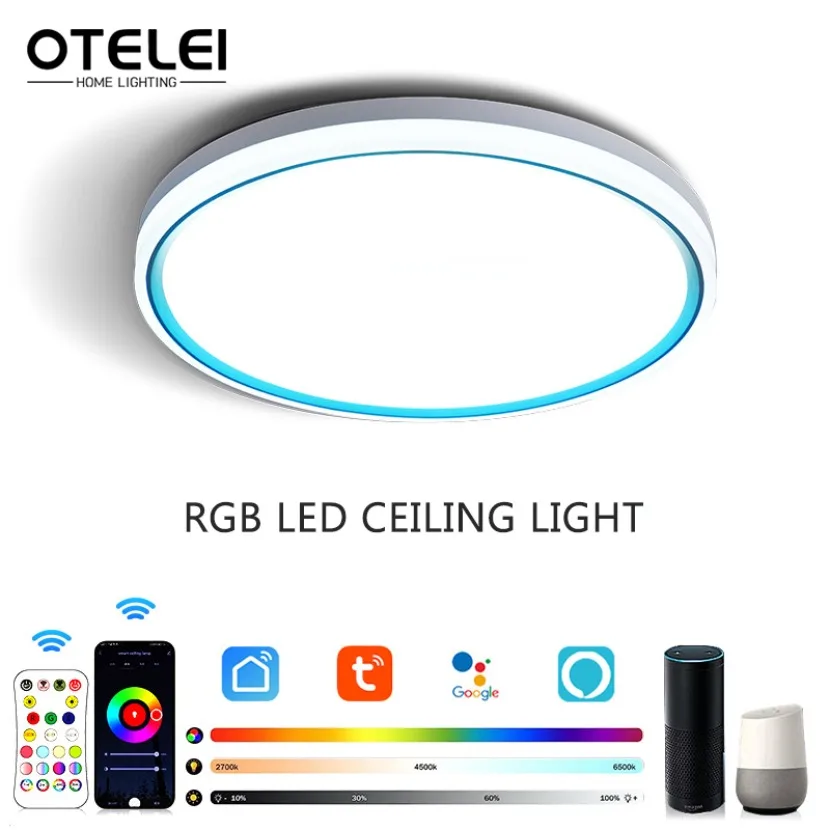 

Tuya APP Intelligent LED Ceiling Light Bluetooth WIFI RGB+CW Alexa Google Voice Controlled Bedroom Living Room Decorative Light