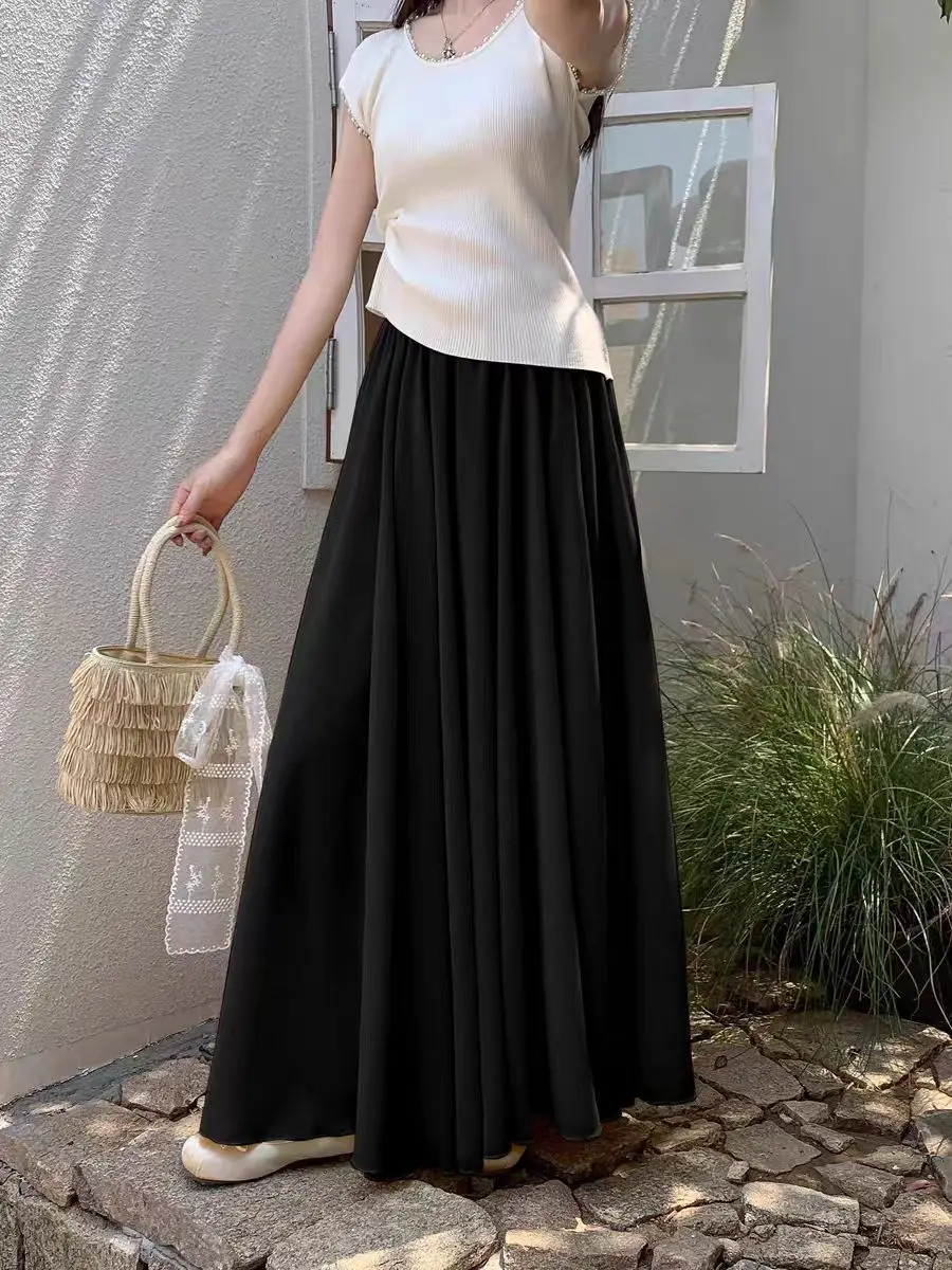 Chiffon Skirt With Black Flowy Beach Skirt 2025 New Women's