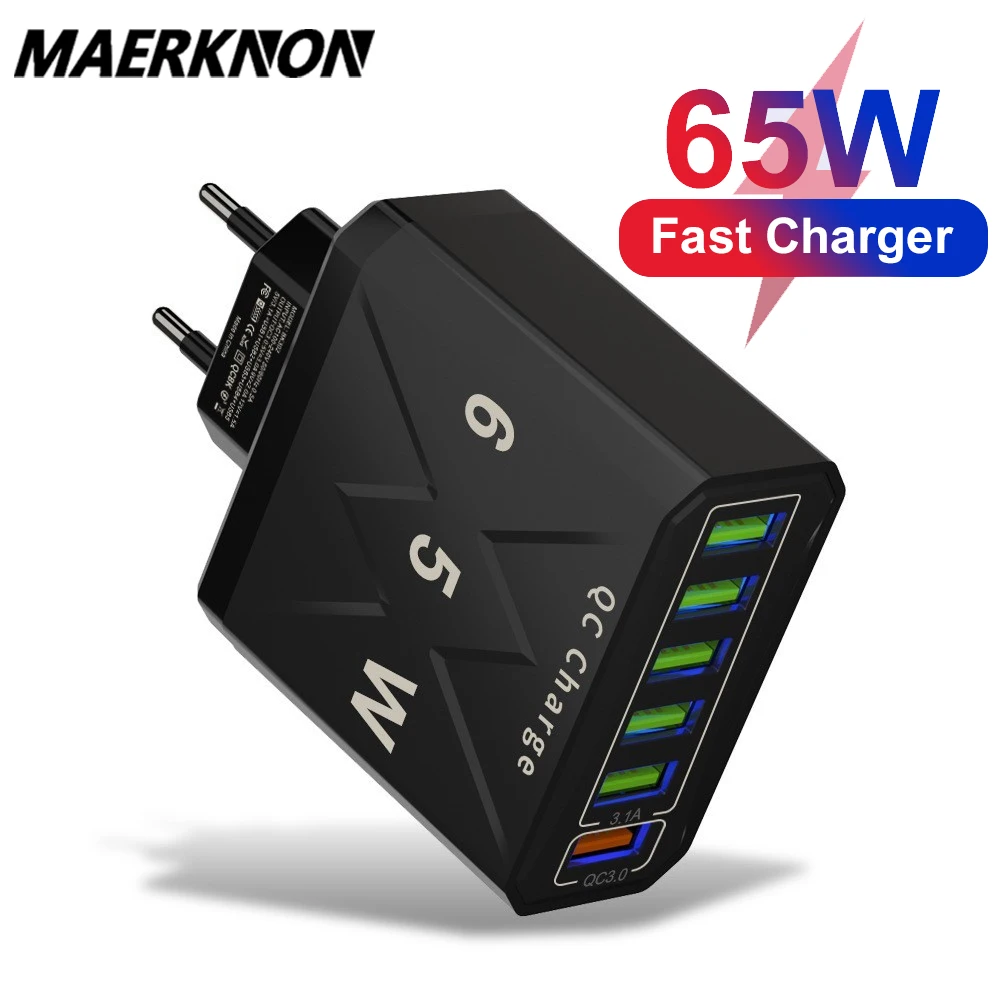 65W High Speed Charger 6 Ports Fast Charging Wall Adapter Quick Charge 3.0 for iPhone 14 13 Xiaomi Huawei Samsung Multi Charger 1 Sde99d1a0baf0403a9578dbcf18e6c608P