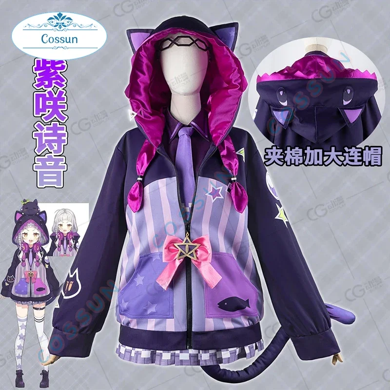 

Vtuber Nijisanji Murasaki Shion Cosplay Costume Halloween Game Suit Coat Hoodie Shirt Lovely Skirt Anime Roleplay Women