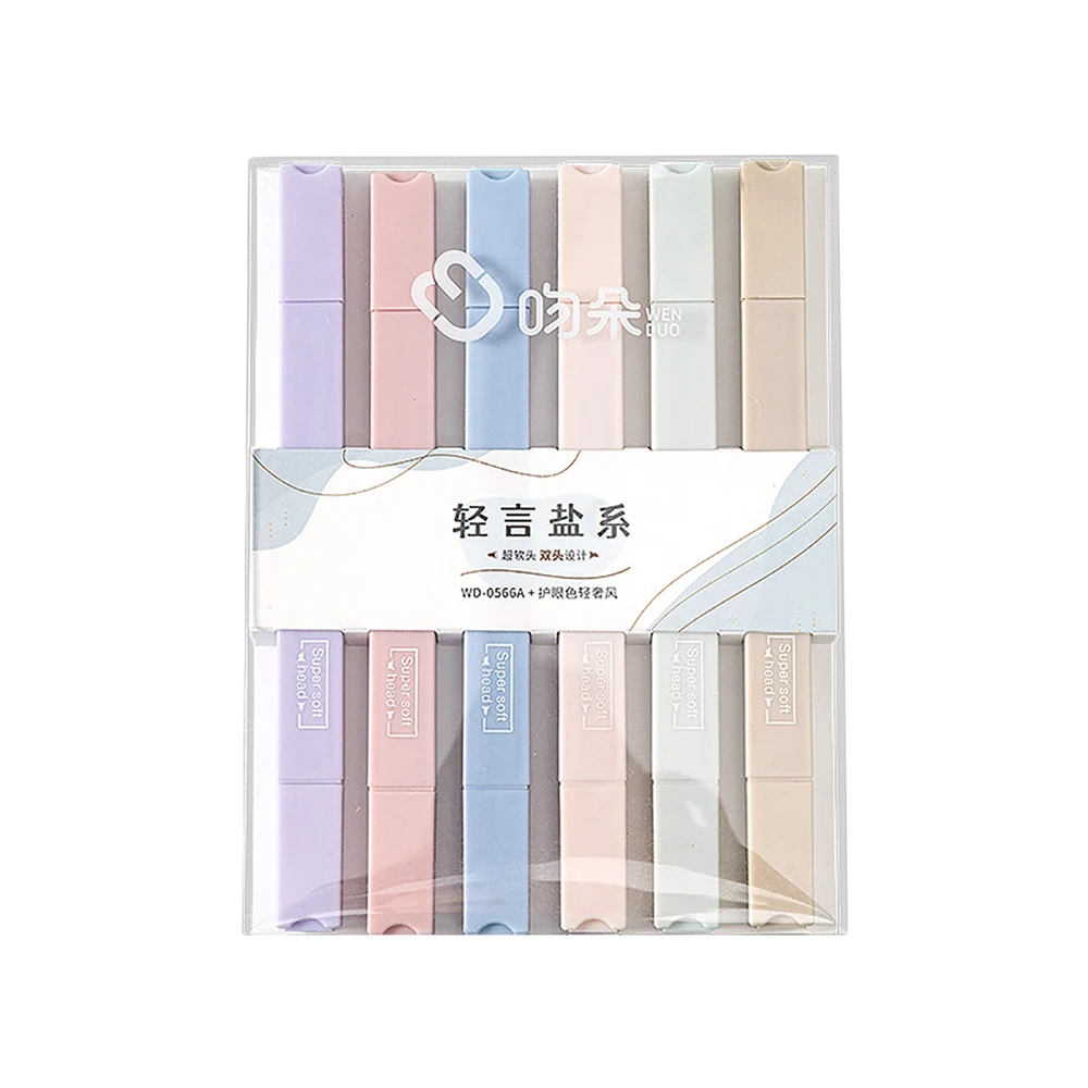 6pcs/set Highlighters Soft Tip Colourful Student Highlighting Underlining Markers Drawing Pens Angled Tip Handwriting Pens