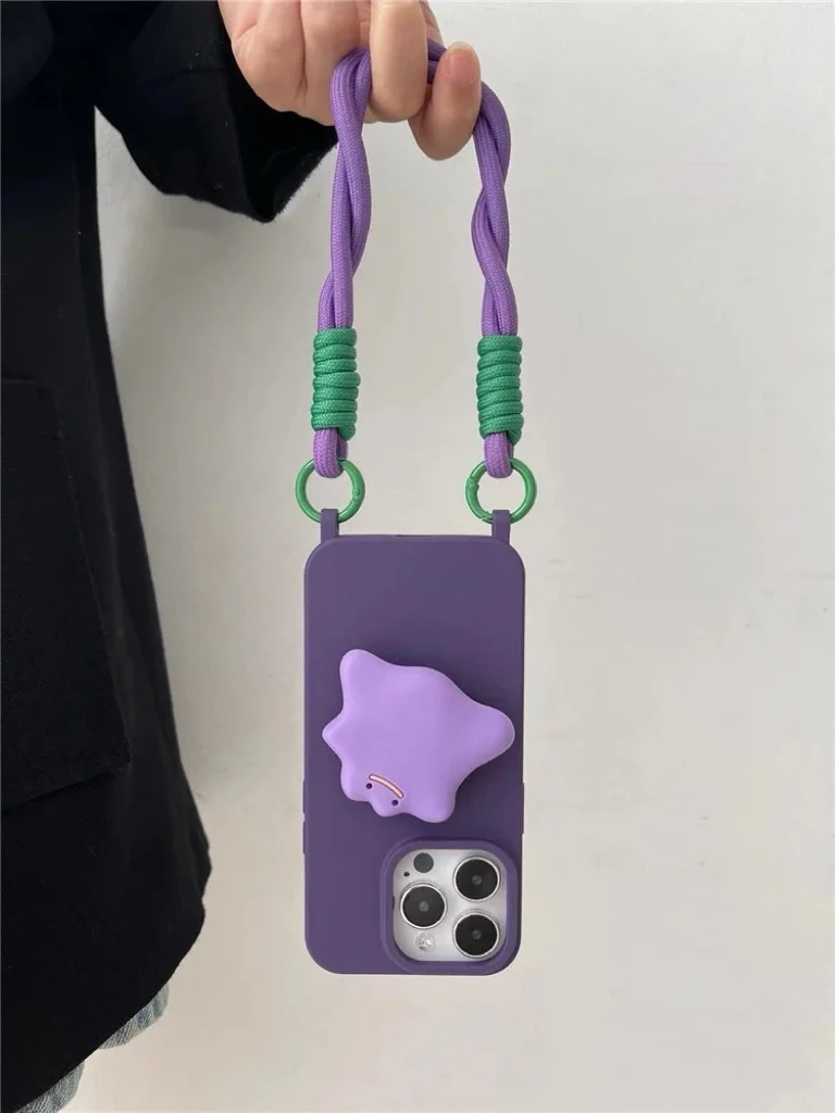 Cartoon Wrist Strap Crossbody Phone Holder Necklace with Silicone Cover