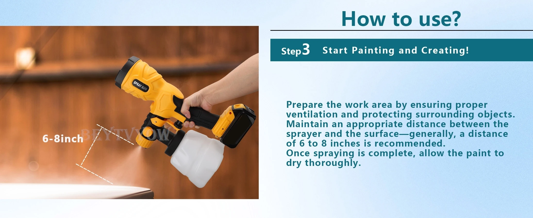 Beytvyow 1000ML Cordless Spray Gun for Dewalt 20V Battery Brushless Motor Home E