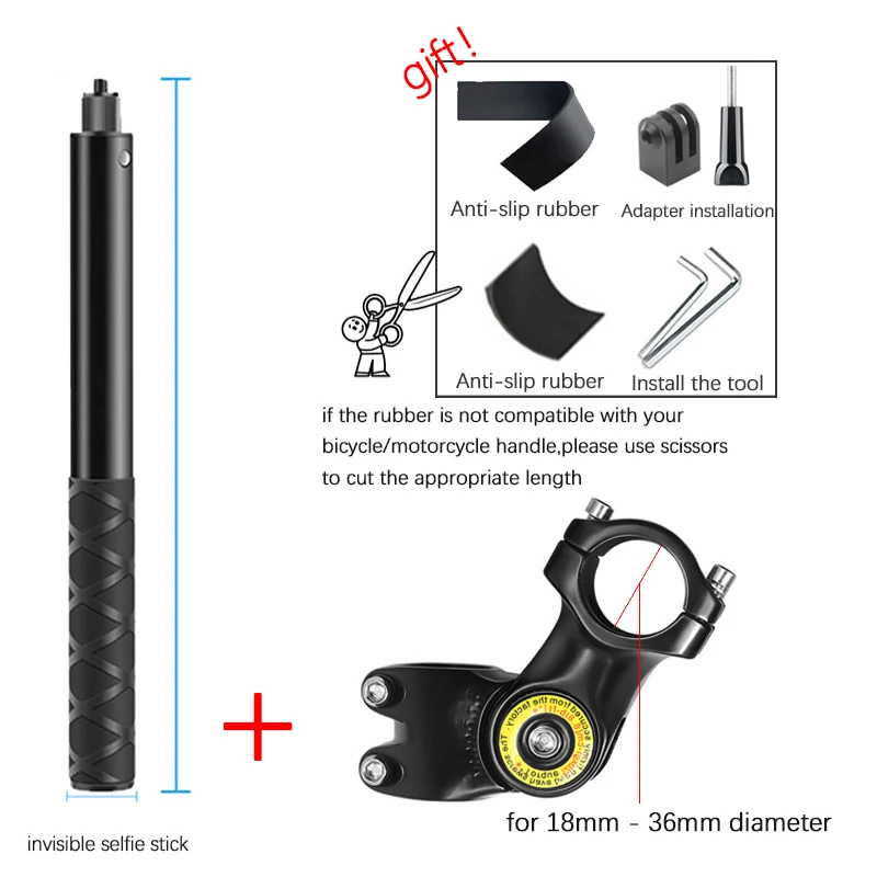 Supporto per manubrio per moto regolazione invisibile Selfie Stick monopiede per bicicletta per GoPro DJI Insta360 One R accessorio per fotocamera