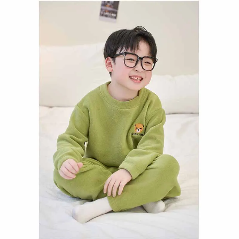 Winter kinder Fleece Sets Jungen Verdickt Anzug Mädchen Cartoon Warme Pyjama Hosen 2Pcs Herbst Kinder Casual Lange ärmeln Outfit – Detail 12