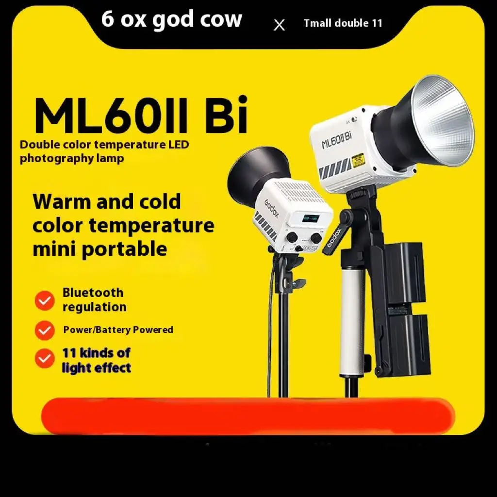 Godox ML60II BI 2800K -6500K LED Video Light Silent Mode Portable Brightness Adjustment Support Li-ion Outdoor LED Upgraded Lamp 2