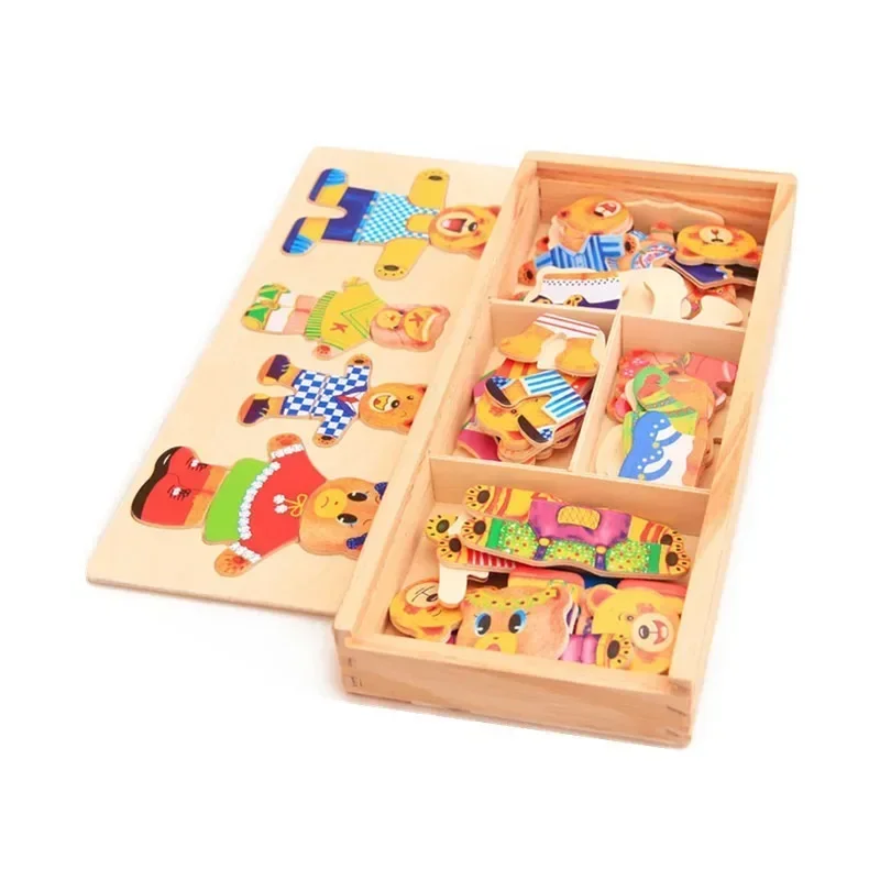 Little Bear Change Clothes Children's Early Education Wooden Jigsaw Puzzle Dressing Game Baby Puzzle Toys for Children Gift 5