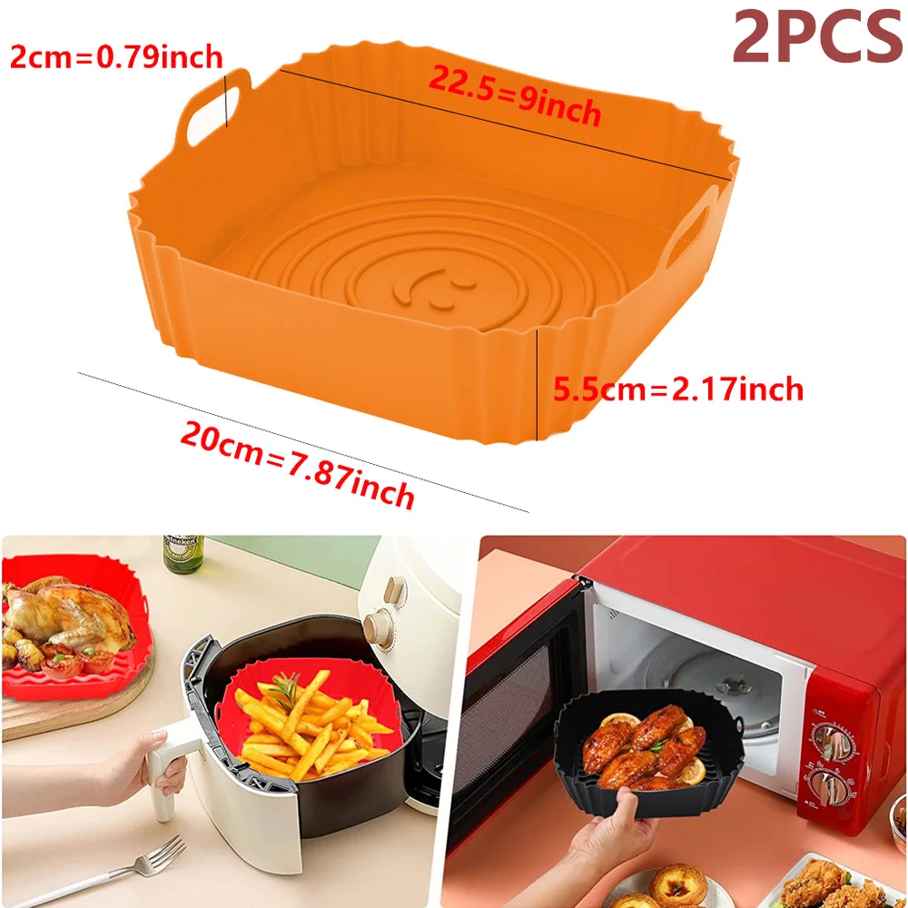 2PcsAirFryerSiliconeBasketSiliconeMoldAirfryerOvenBakingTray
