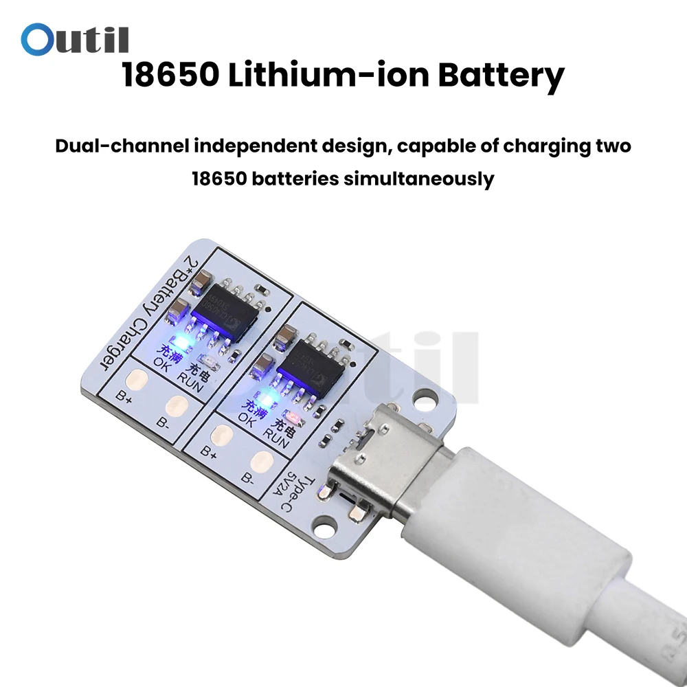 Nabíječka baterií 18650 Type-C 1A Dvoukanálová LED