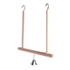Birds Perch Parrot Play Toys Stand Holder natural Wooden Swing Bell Cage Hanging 4