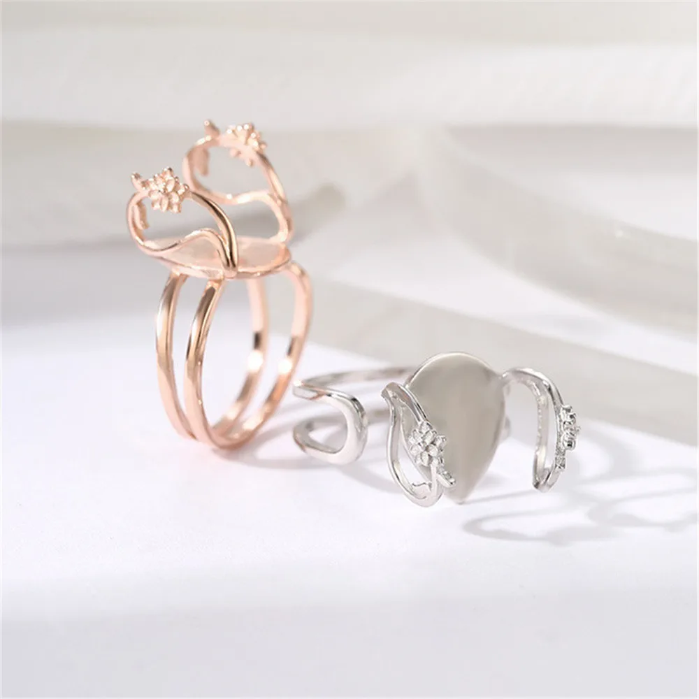Ring Setting for 10x14mm Teardrop Cabochons Gold Plated 925 Silver Ring Base Adjustable Ring Blank RB184S
