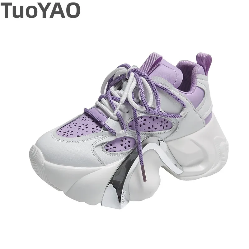 

7cm Women Chunky Summer Sneakers New Hollow Fashion Thick Sole Casual Ladies Vulcanized Shoes Sport High Platform Sneaker Woman