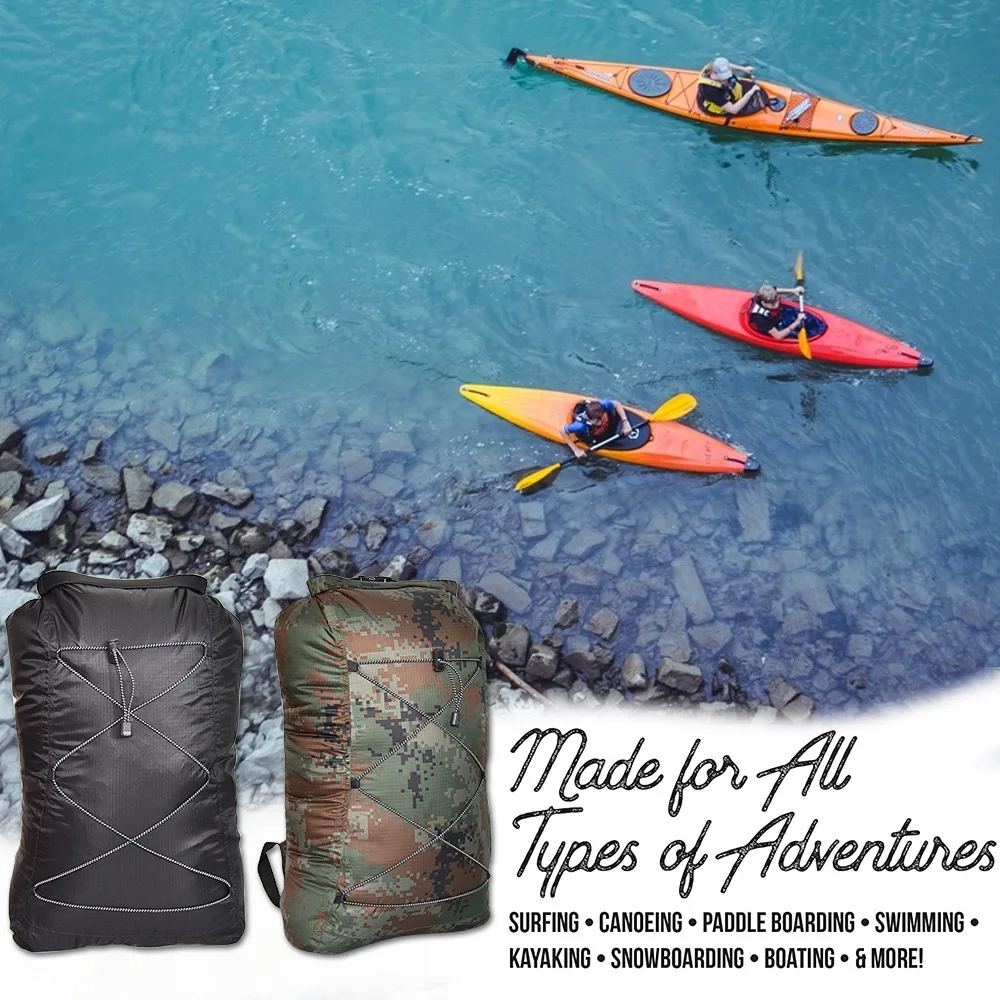 

Unisex Moisture-proof Folding Lightweight Silicone Nylon Double Shoulder Waterproof Backpack For Camping Boating River Tracing