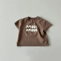 Enfants été mode lettres imprimer t-shirts bébé garçons solide T-Shirt enfants blanc haut en coton vêtements filles t-shirt style décontracté 2-7 ans 4