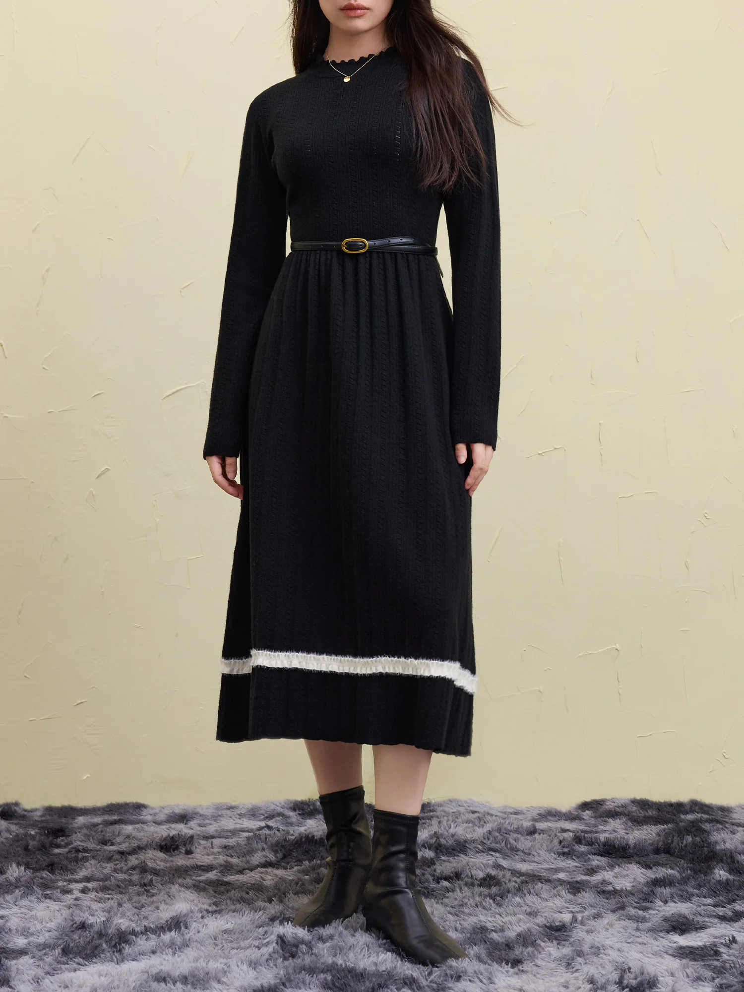 DUSHU Plus Size Knitted Black Dress 2024 Winter New Design Commuter Fashion Hepburn Style Dress Office Lady Outfit 24DS84230 1