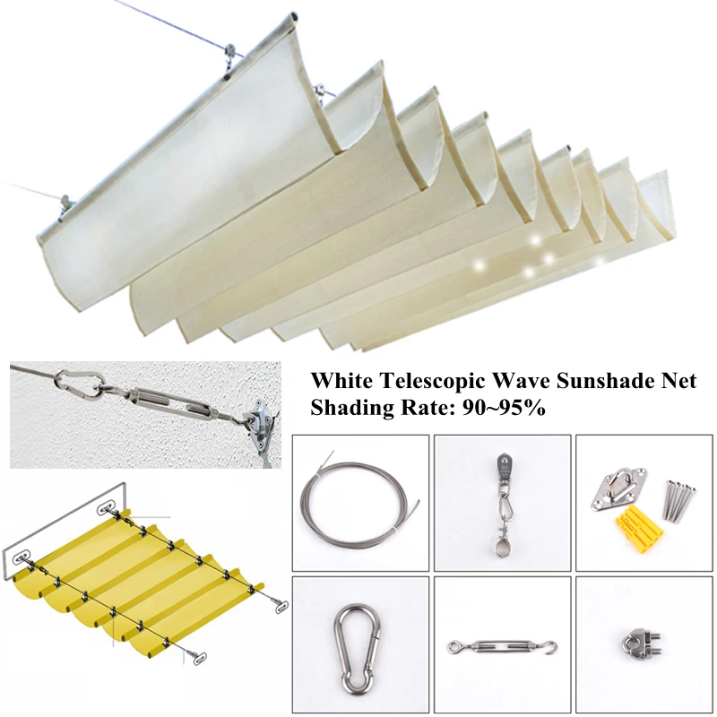 White Telescopic Wave Sun Shade Net Installation Accessories Pavilion Shade Sail Shading Net Swimming Pool Canopy Outdoor Awning