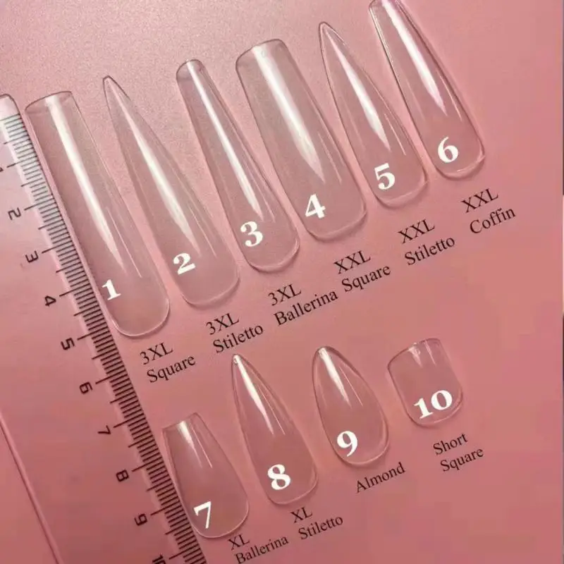 긴 아몬드 스틸레토 가짜 손톱 팁 팩, 전체 커버 가짜 손톱, 매니큐어 살롱 아크릴 프레스 손톱 도구, 10 크기