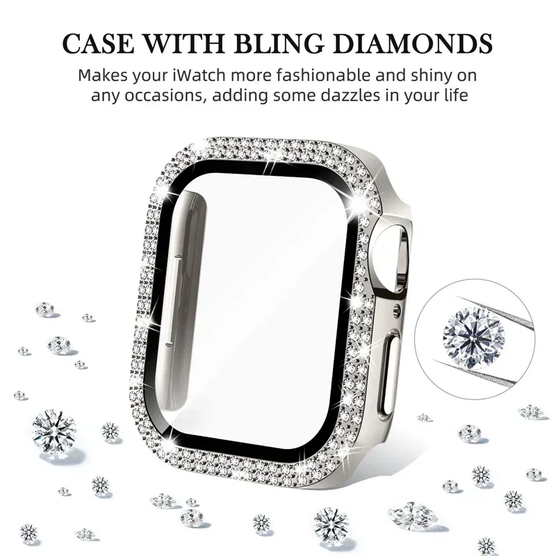 Luxury Diamond-Studded Apple Watch Case with Screen Protector and Bling Glass Cover