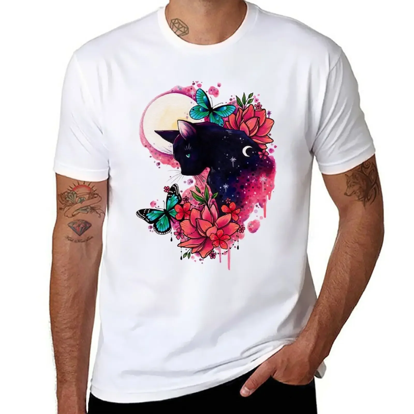 

Midnight Cat watercolor design T-Shirt vintage clothes sports fans mens t shirt