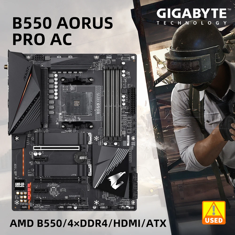 Utilizzato Per Gigabyte B550 Aorus Pro Ac Amd Am4 4 Xddr4 Dimm 128 Gb Pci-E 3.0 Sata 3 Usb 3.2 Hdmi Q-Flash Wifi Rj-45 Atx Scheda Madre