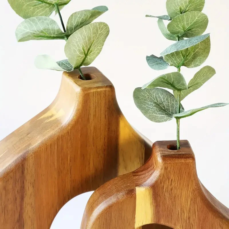 2pcs/set Nordic Wooden Vase Creative Geometric Shape Solid Wood Vase Home Table Decoration Hotel Homestay Vase Decoration 3