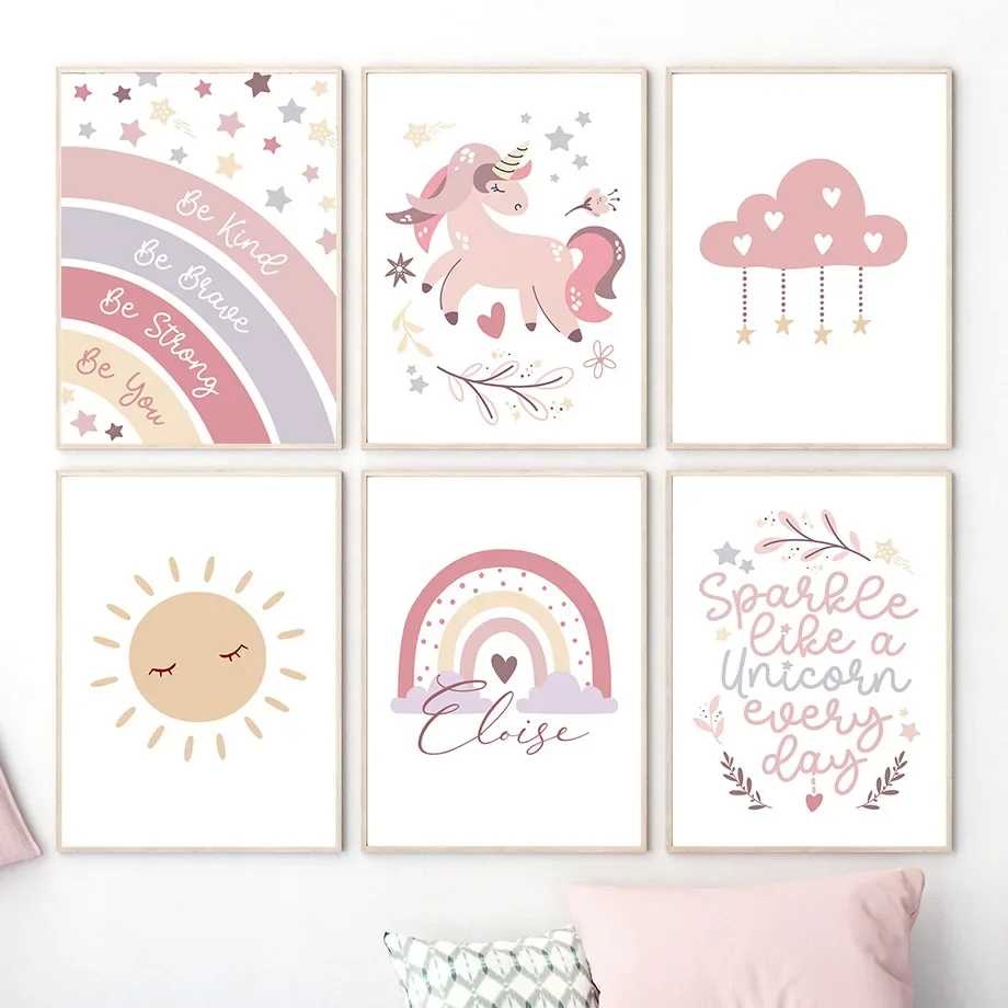 Boho Cartoon Rainbow Cloud Sun Horse Quotes Wall Art Canvas Painting Nordic Poster Prints Nursery Pictures For Kids Room Decor