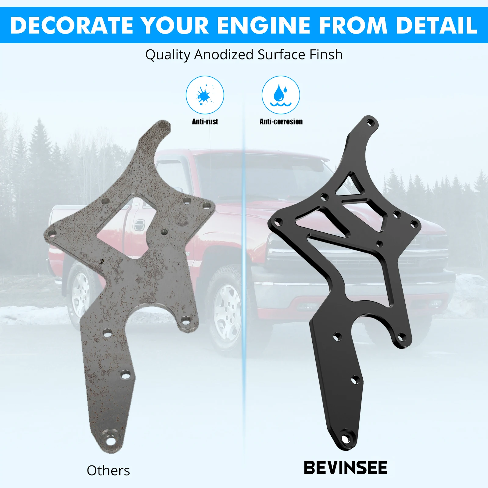 BEVINSEE Power Steering Pump Bracket Kit for Chevrolet Chevy Camaro Biscayne for GM Car & Trucks Car Replacement Accessories