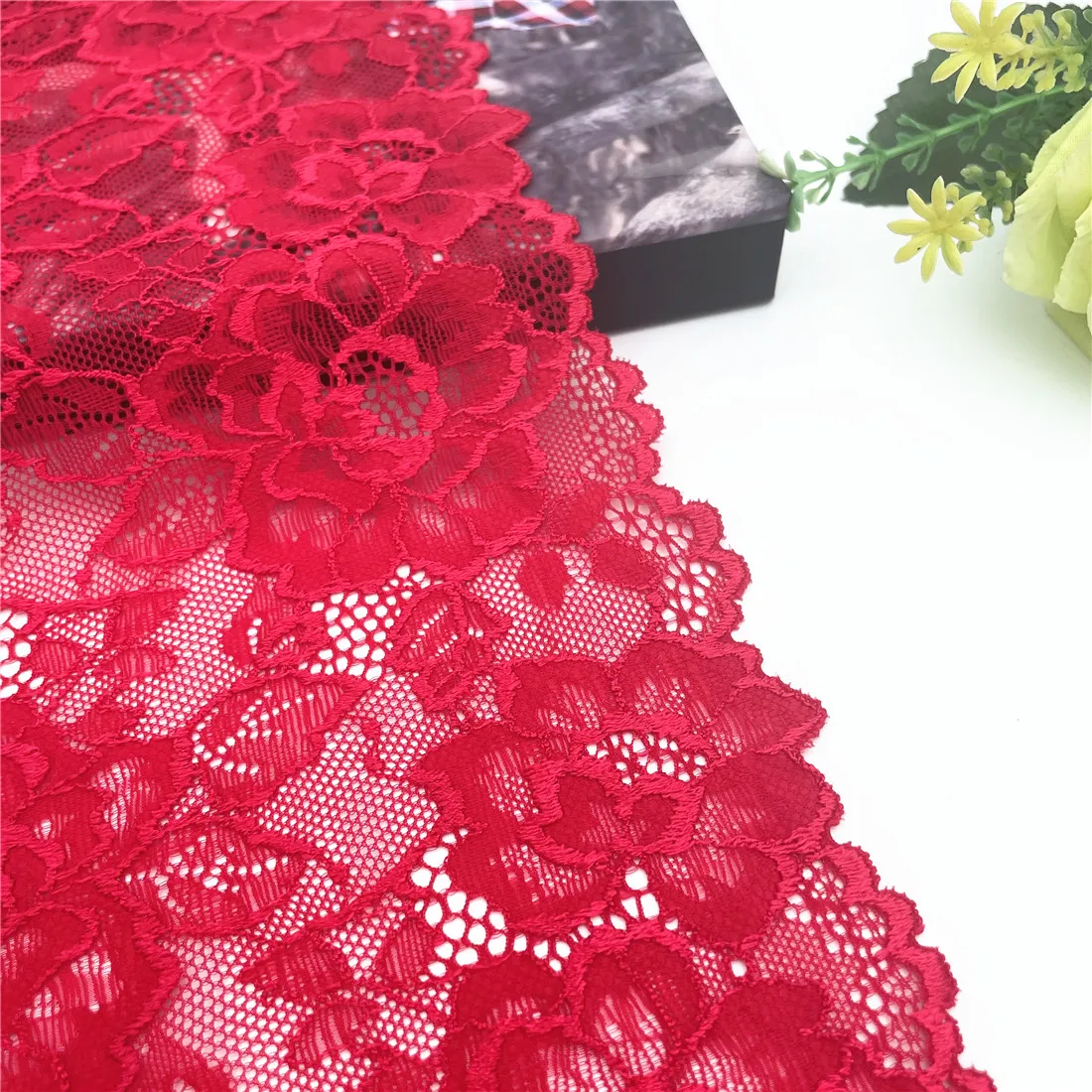 3y/lot Width 17.60cm Red Burgundy Elastic Stretch Lace Trim 2