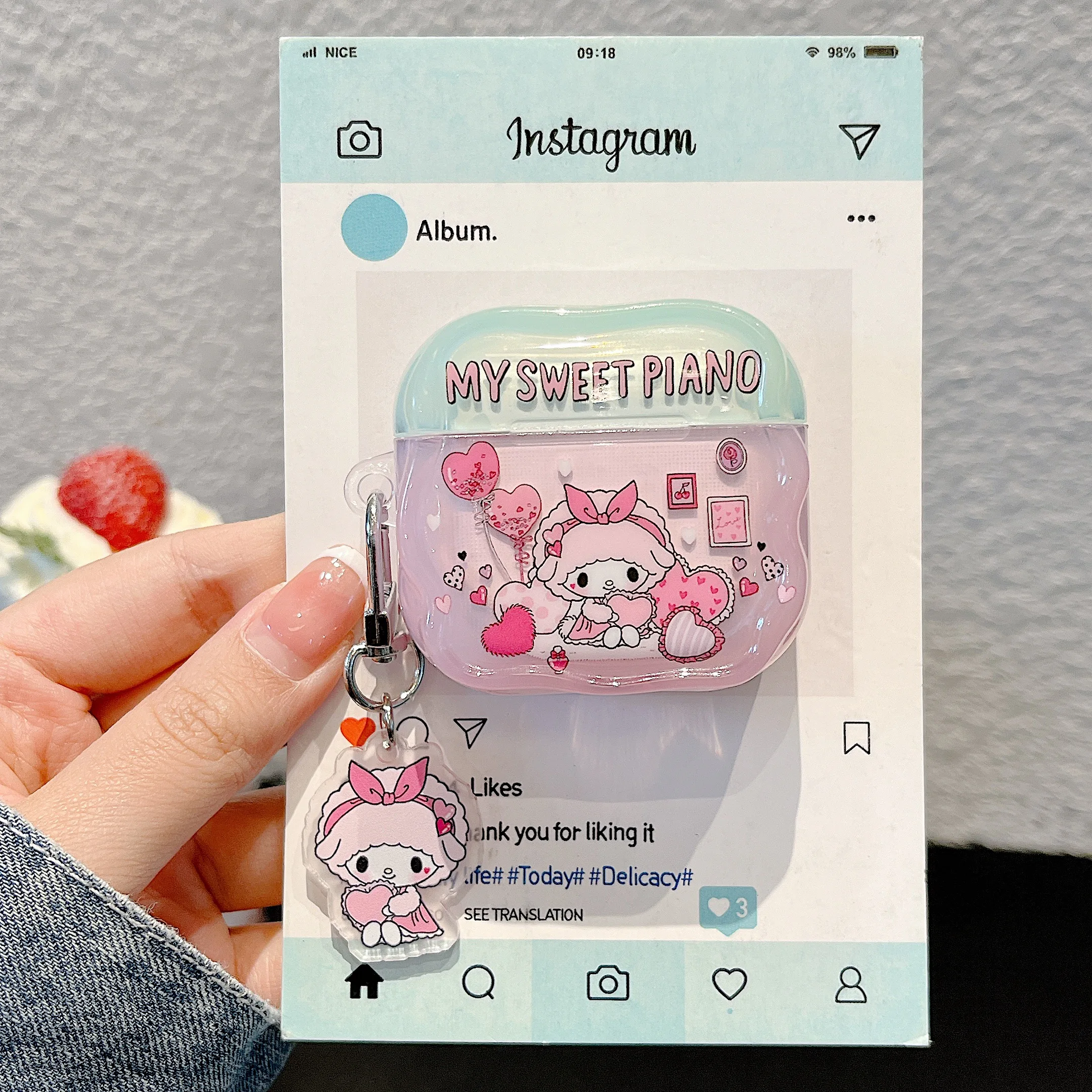 Charming Glossy TPU Earphone Case with Pendant - HelloKitty, MySweetPiano & Gudetama Design