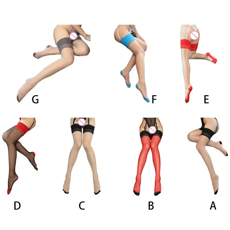 

Women Back Seam Thigh High Stockings Sexy Contrast Color Sheer Nylon Long Socks