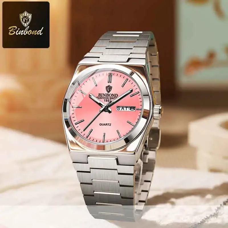 Elegant Women's Stainless Steel Waterproof Quartz Watch with Luminous Hands and Calendar
