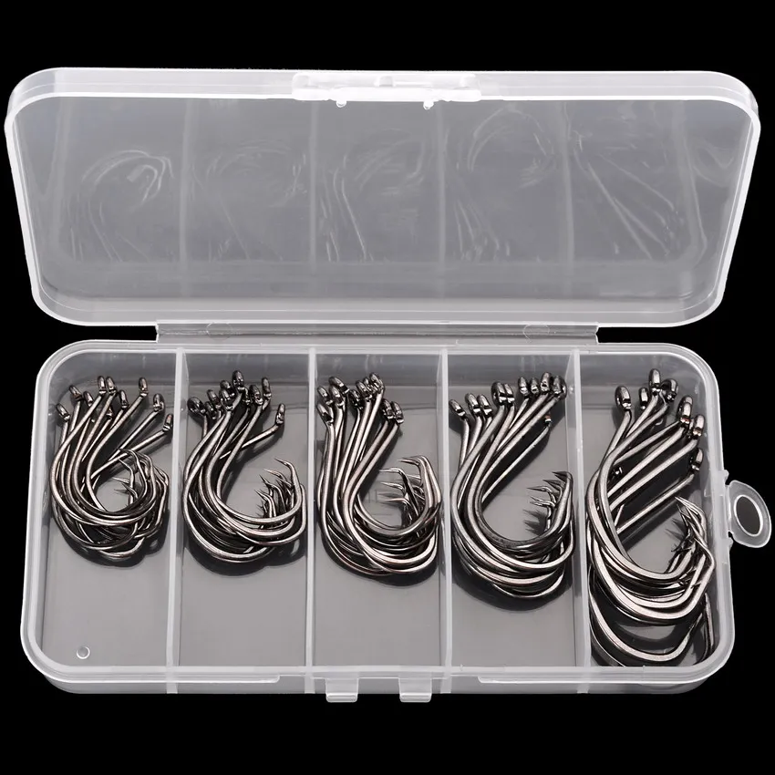 50pcs/Box Barbed Catfish Fishing Hooks High Carbon Steel Catfish
