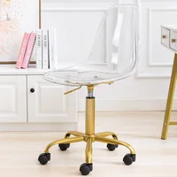 Clear Desk Chair, Acrylic Rolling Armless Vanity Swivel Height Adjustable Ghost Molded Plastic Home Office Chairs with 1