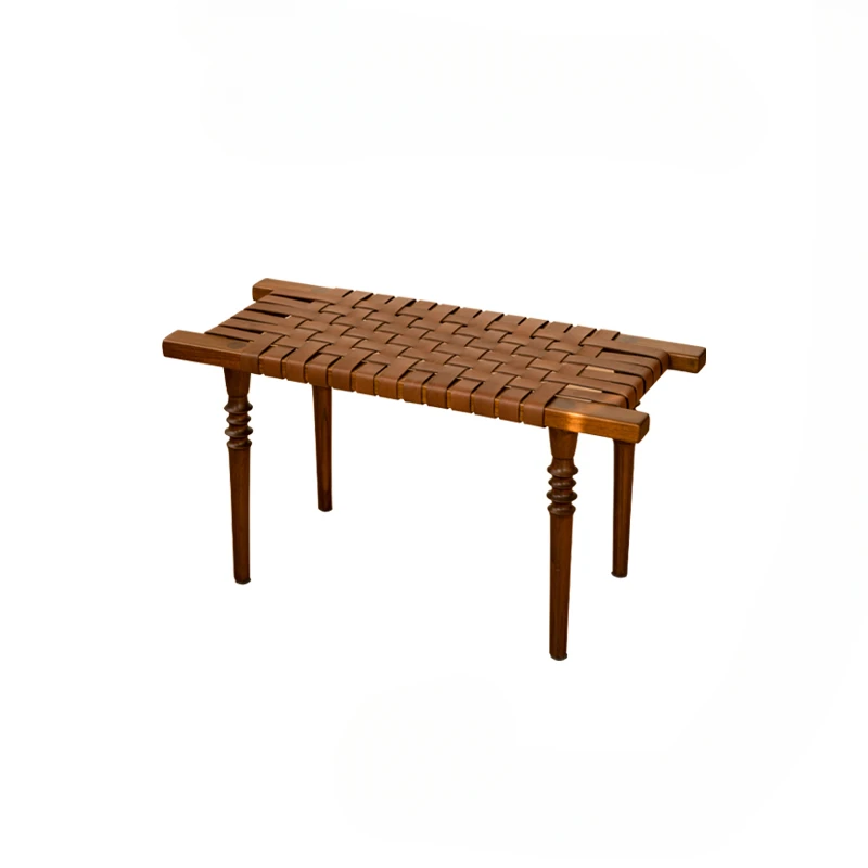 

Zhonggu Solid Wood Bench Imported Cowhide Weave Vintage Living Room Entrance Shoe Changing Stool Dressing Stool
