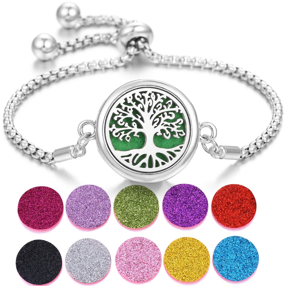 Bracciale Diffusore Per Oli Essenziali In Acciaio Inox 316L - Regolabile, Con 10 Pastiglie Di Feltro Colorate, Aromaterapia