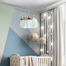 

Crown Crystal Feather Chandelier Light Deluxe Living Room Room Decorate Modern Children's Room with Warm Chandelier Light