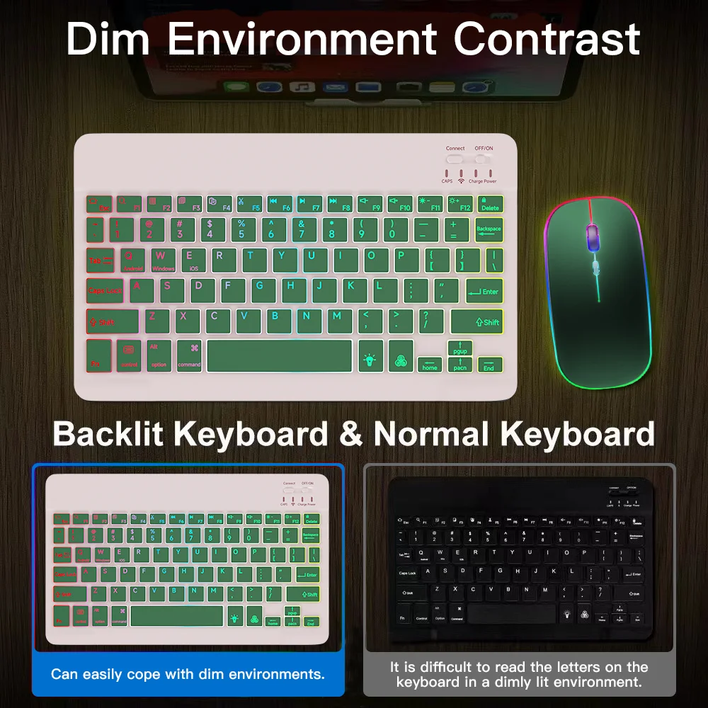 Wireless Keyboard Wireless Backlit Keyboard For iOS Android Windows Systems Rechargeable Backlight 10 Inch For Mac iPad MatePad Laptop For wireless keyboard,tablet keyboard,ipad keyboard